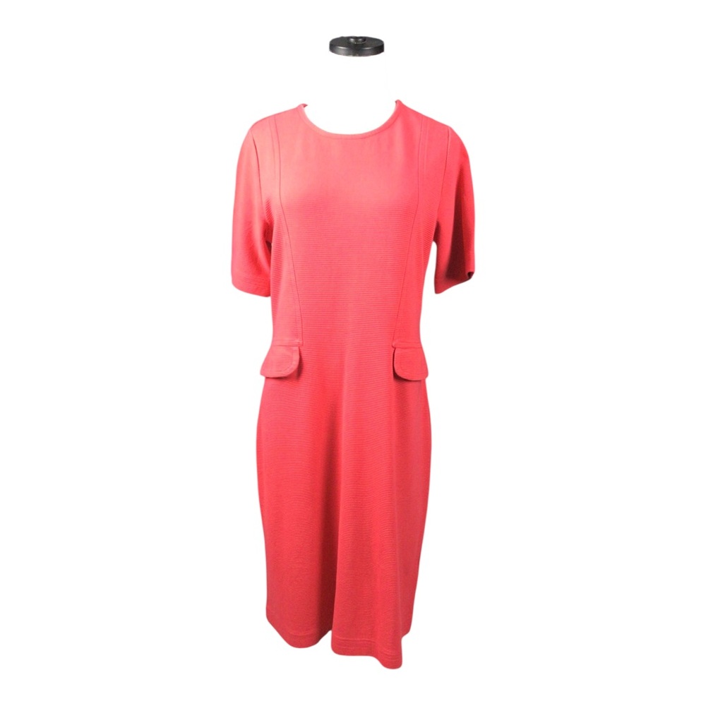 NWT WoolOver Short-Sleeve Coral Pink Sheath Dress Ottoman Rib Jersey Sz 8